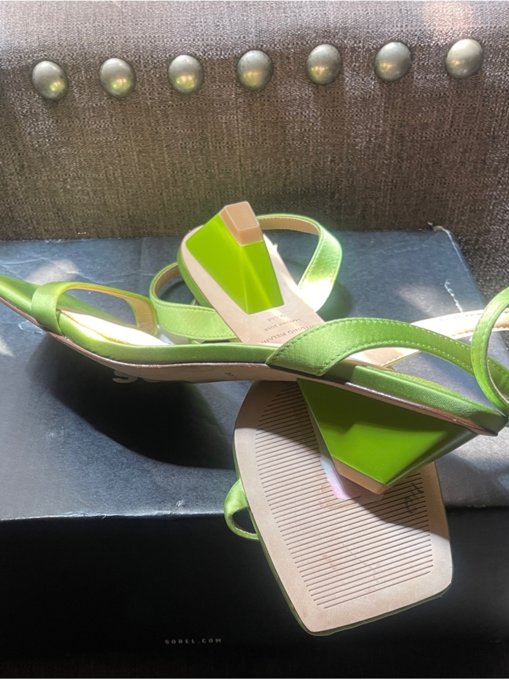ANTONIO MELANI Lime Green Ankle-Strap Mid Heel Sandals - Picture 4 of 4
